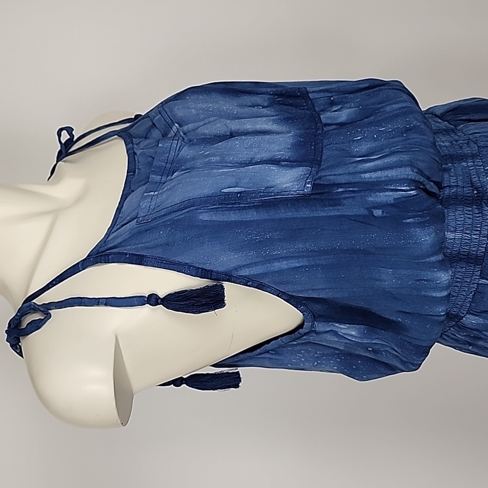 Khush Women Blue One Piece Jumpsuit Lightweight Flowy Tassles Elastic Waist Sz M - Picture 4 of 16